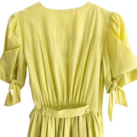 Lace Midi V-Neck Dress Yellow Cotton Small NWT - Picture 9 of 10
